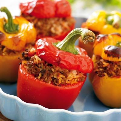 Gevulde paprika met kippengehakt  - rijst