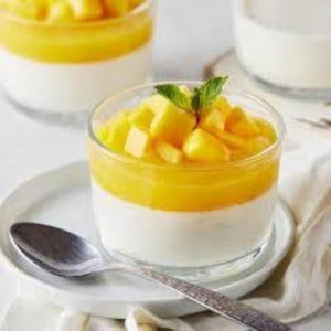 Nagerecht; Witte chocolade - mango - citroenmelisse